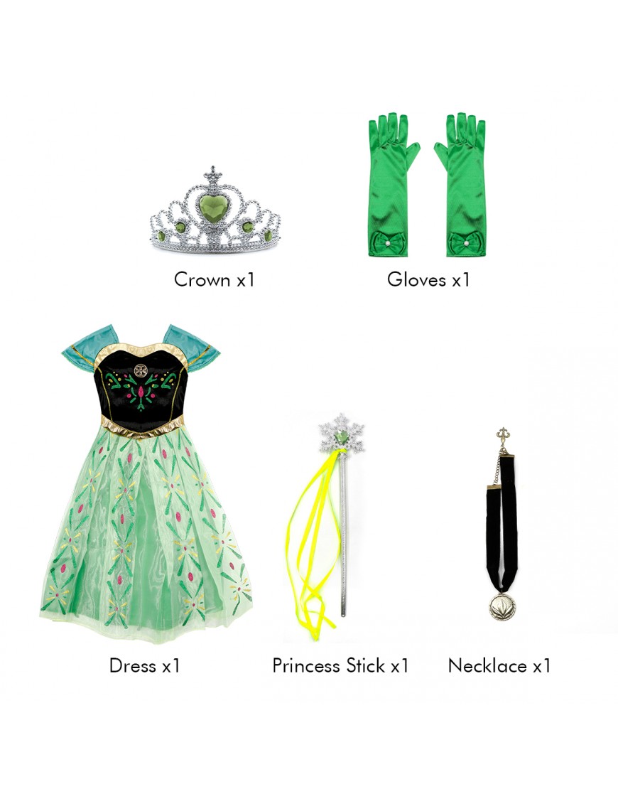 Princess Outfit Girls Dress up Kids Costume Christmas Birthday Party Cosplay Gift with Accessories (Green, 150CM/9-10Y)